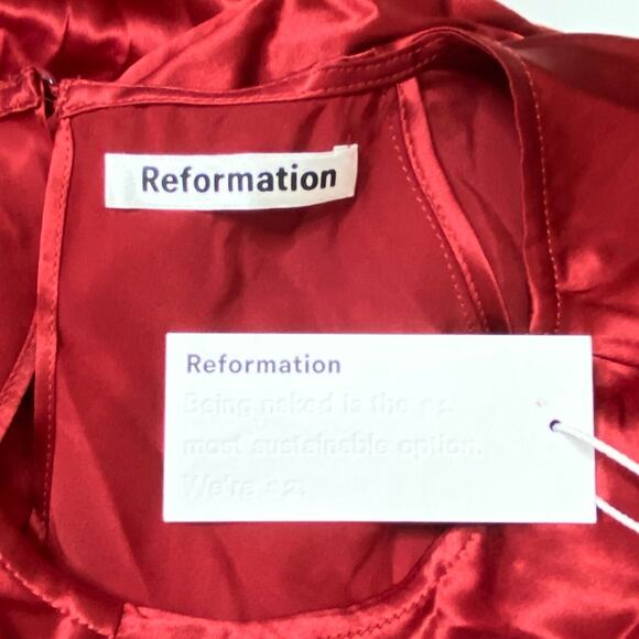 NWT Reformation Noemi Silk Bell Sleeve Cut Out Midi Dress in Crimson Size 0 - Picture 6 of 8